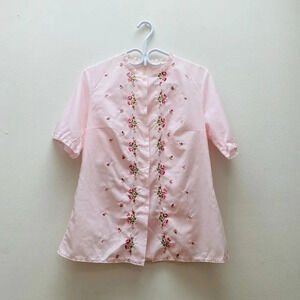 Vintage - Pink Floral Embroidered  Shirt/Sleep Shirt